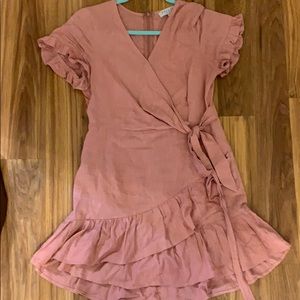 Pink ruffle wrap dress